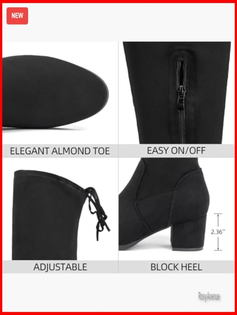 Over the Knee Boots with Chunky Heel, Zipper Closure, Faux Suede